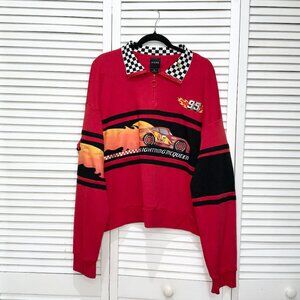 Disney Pixar Cars Lightning McQueen Flames Quater-Zip Cropped Women's Crewneck